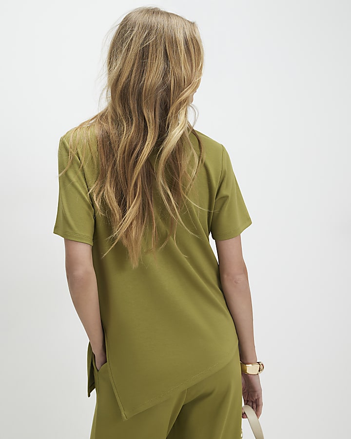 Green Short Sleeve Drape Tunic Top