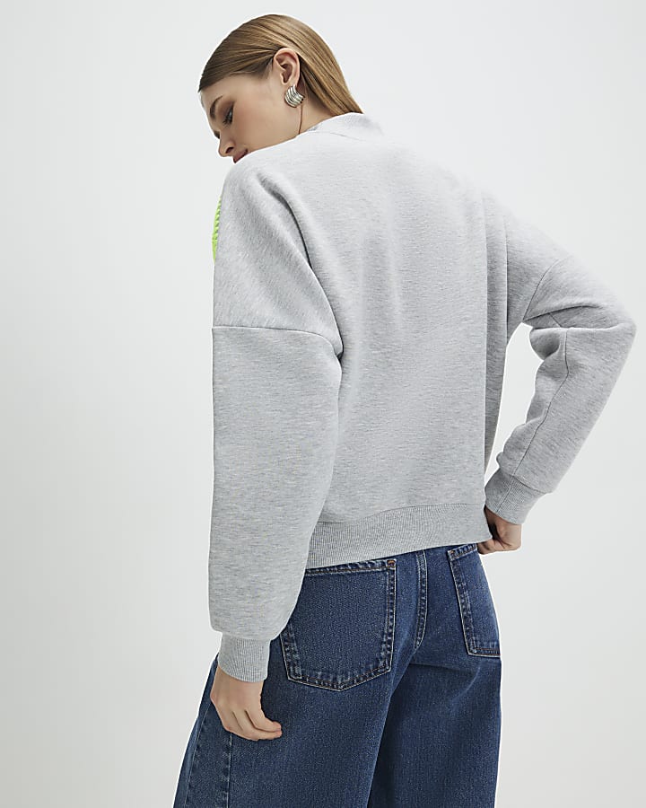 Grey Contrast Whipstitch Sweatshirt