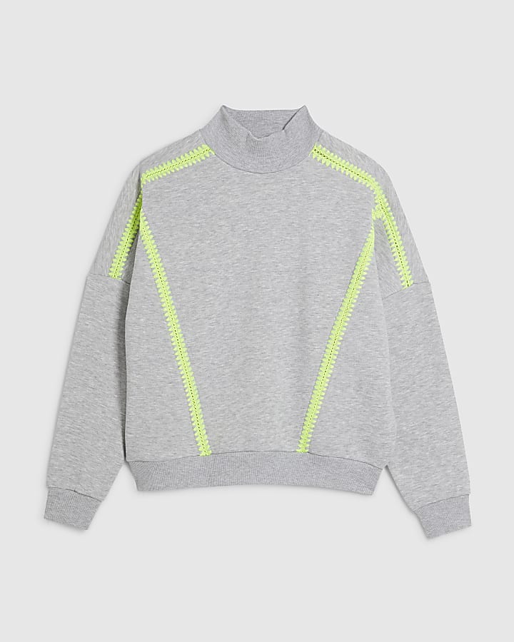 Grey Contrast Whipstitch Sweatshirt