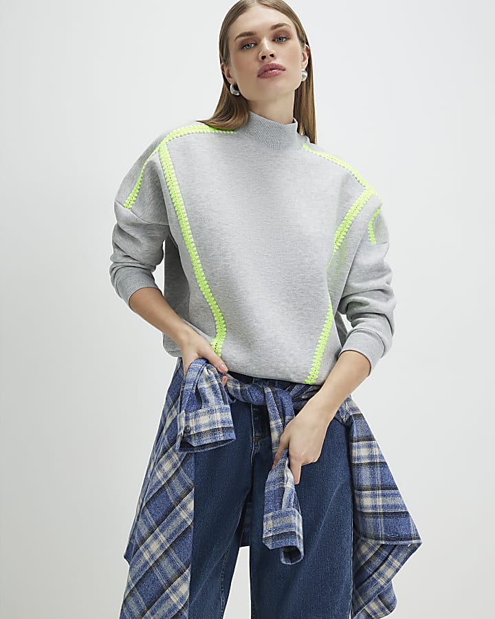 Grey Contrast Whipstitch Sweatshirt