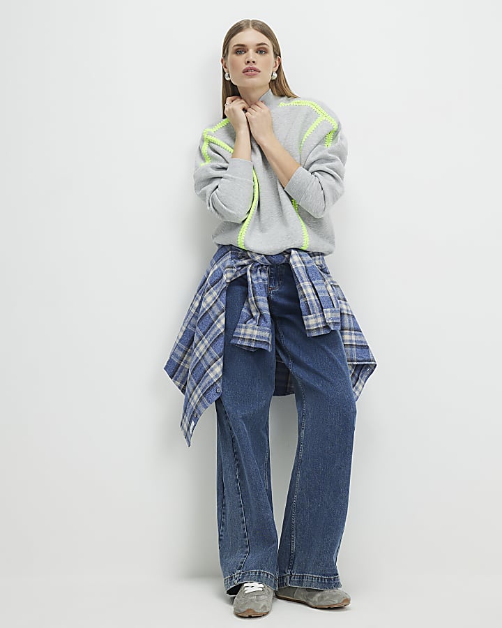 Grey Contrast Whipstitch Sweatshirt