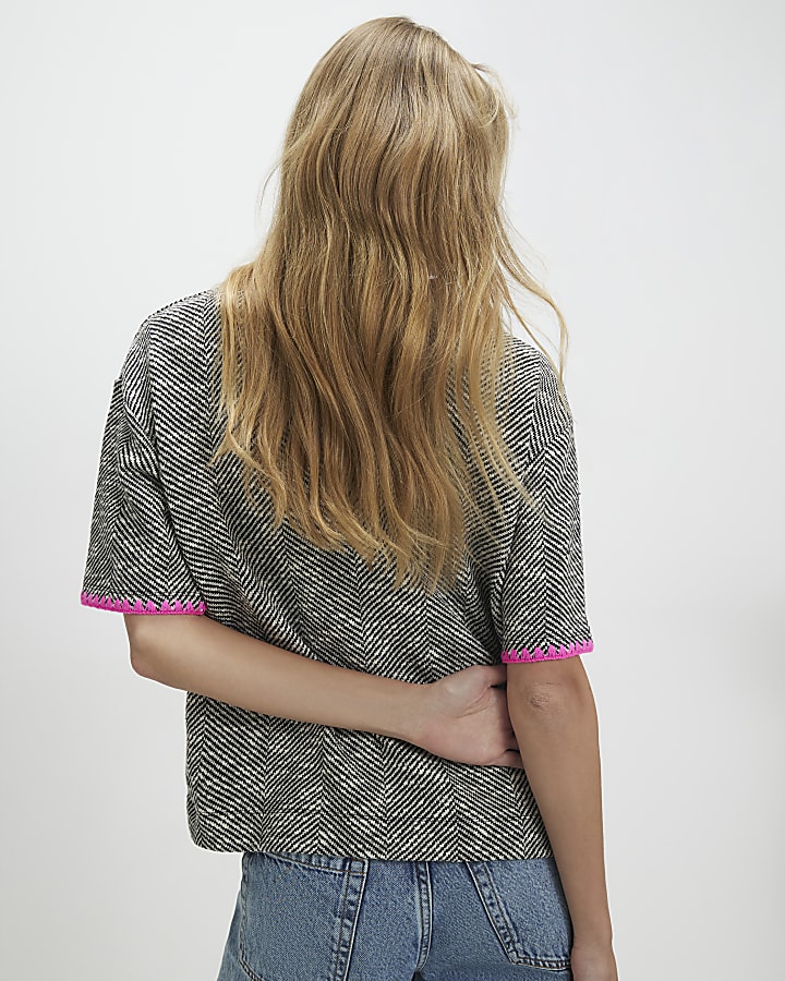 Black Herringbone Whipstitch T-Shirt