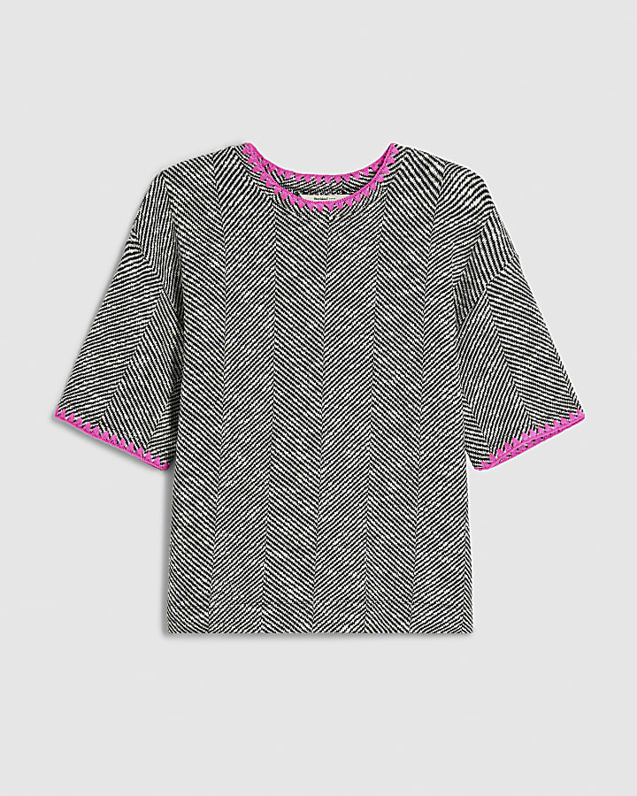 Black Herringbone Whipstitch T-Shirt