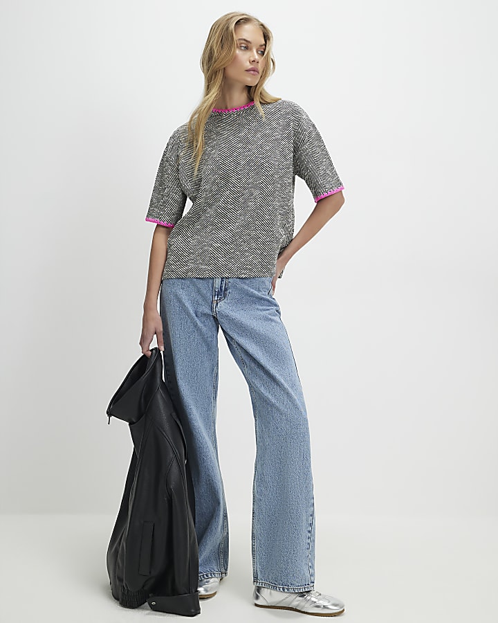 Black Herringbone Whipstitch T-Shirt