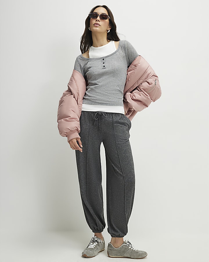 Grey Long Sleeve 2 in 1 Layered Top