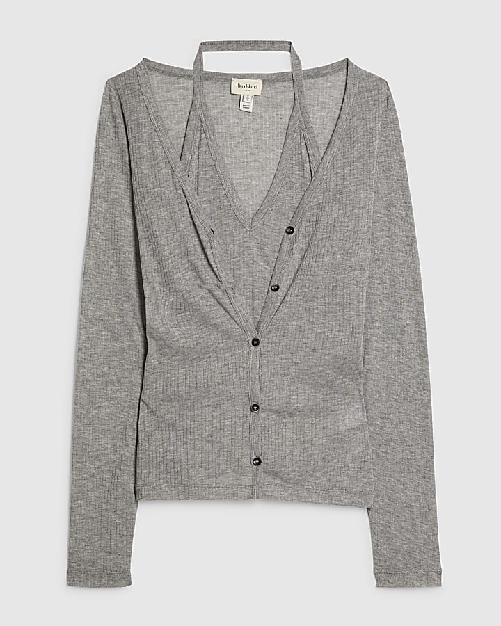 Grey 2 in 1 Halter Layered Top