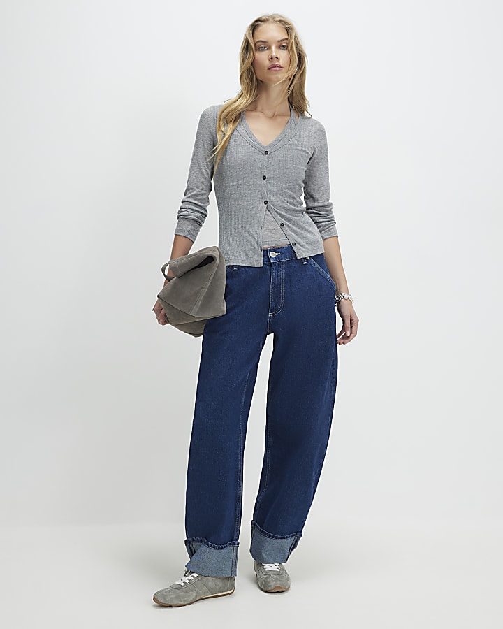 Grey 2 in 1 Halter Layered Top