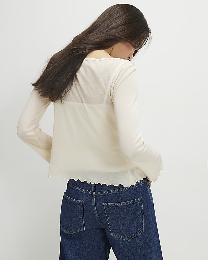 Cream Long Sleeve 2 in 1 Layered Top