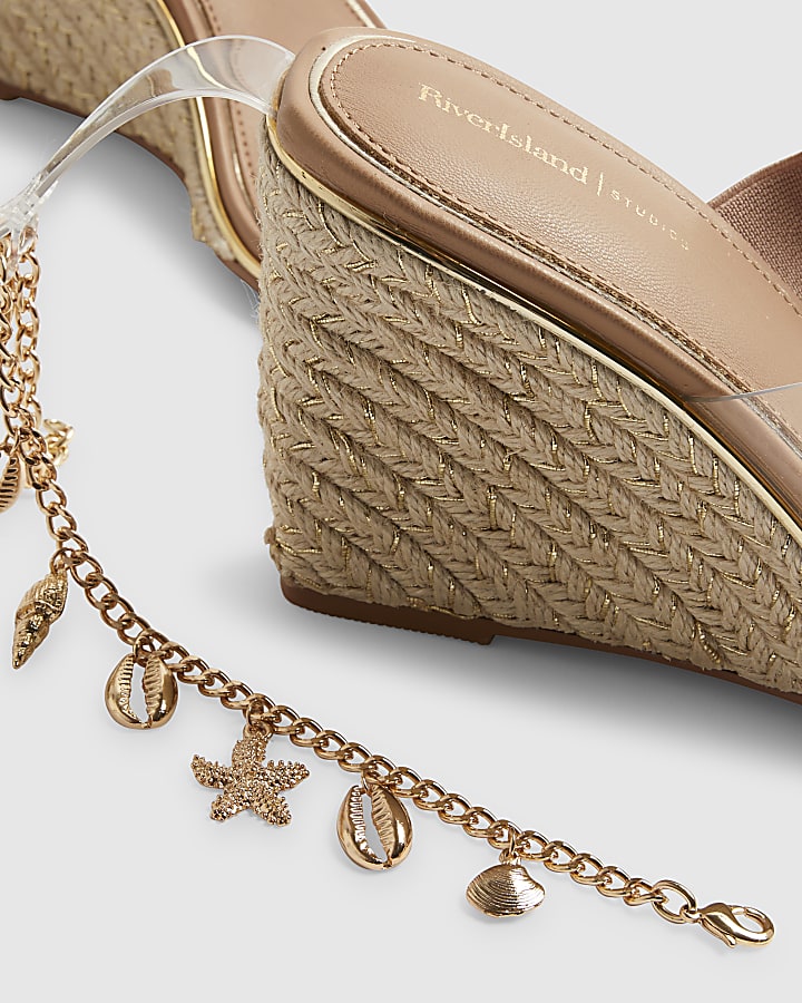 Beige Anklet Perspex Wedges