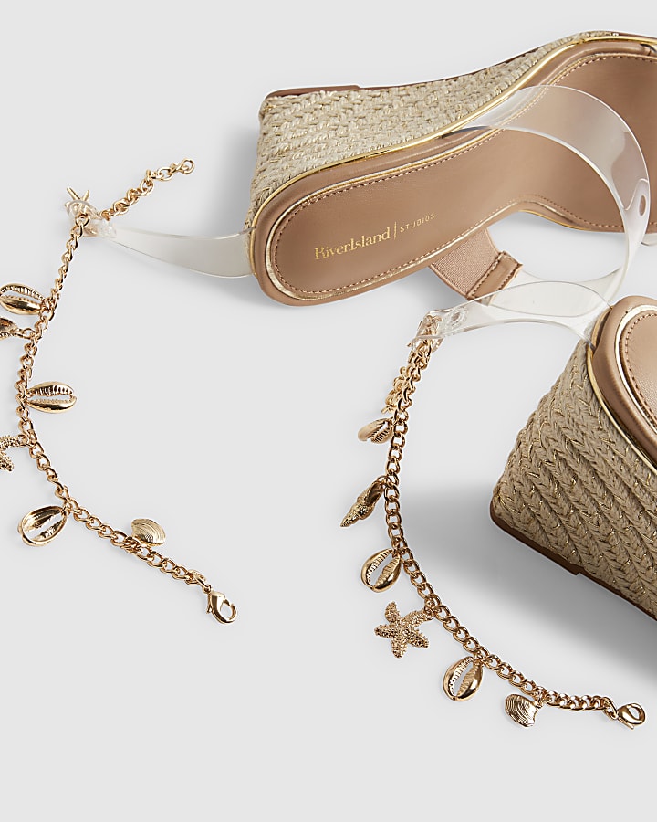 Beige Anklet Perspex Wedges