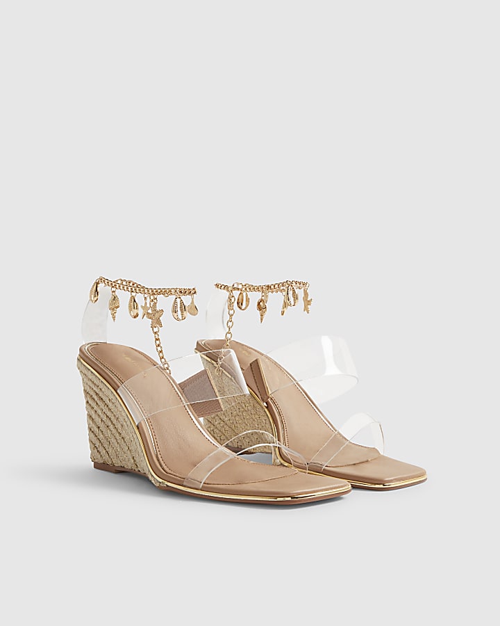 Beige Anklet Perspex Wedges