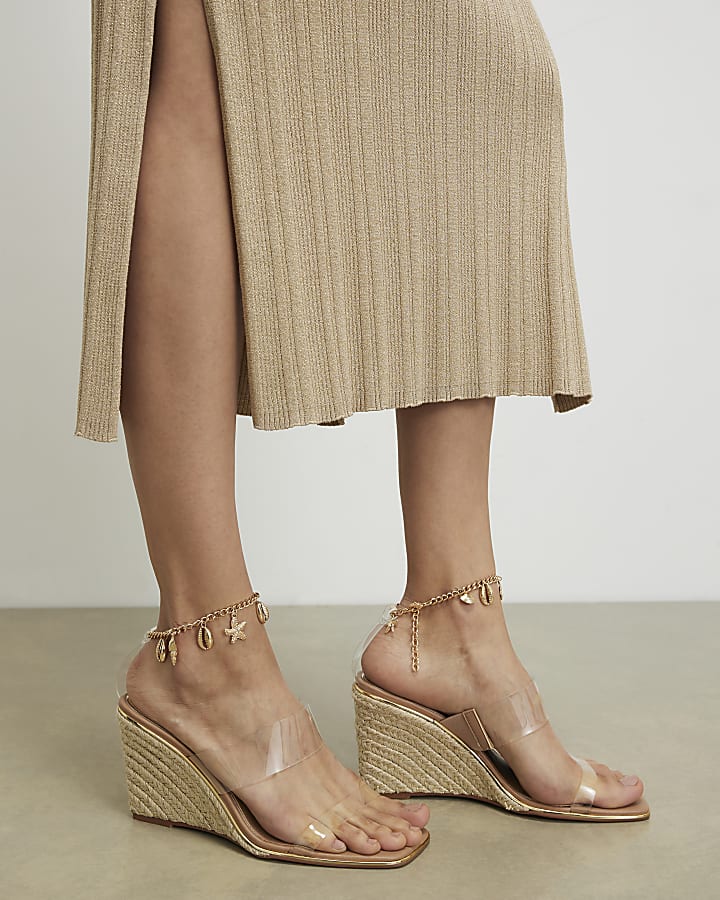 Beige Anklet Perspex Wedges