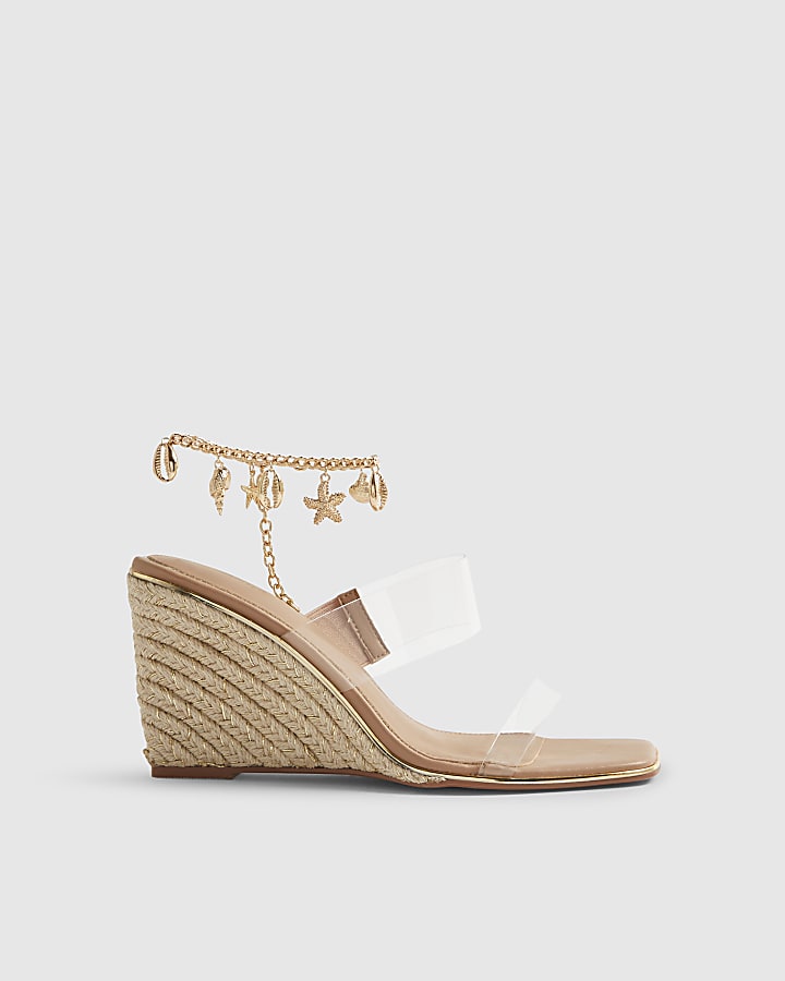 Beige Anklet Perspex Wedges