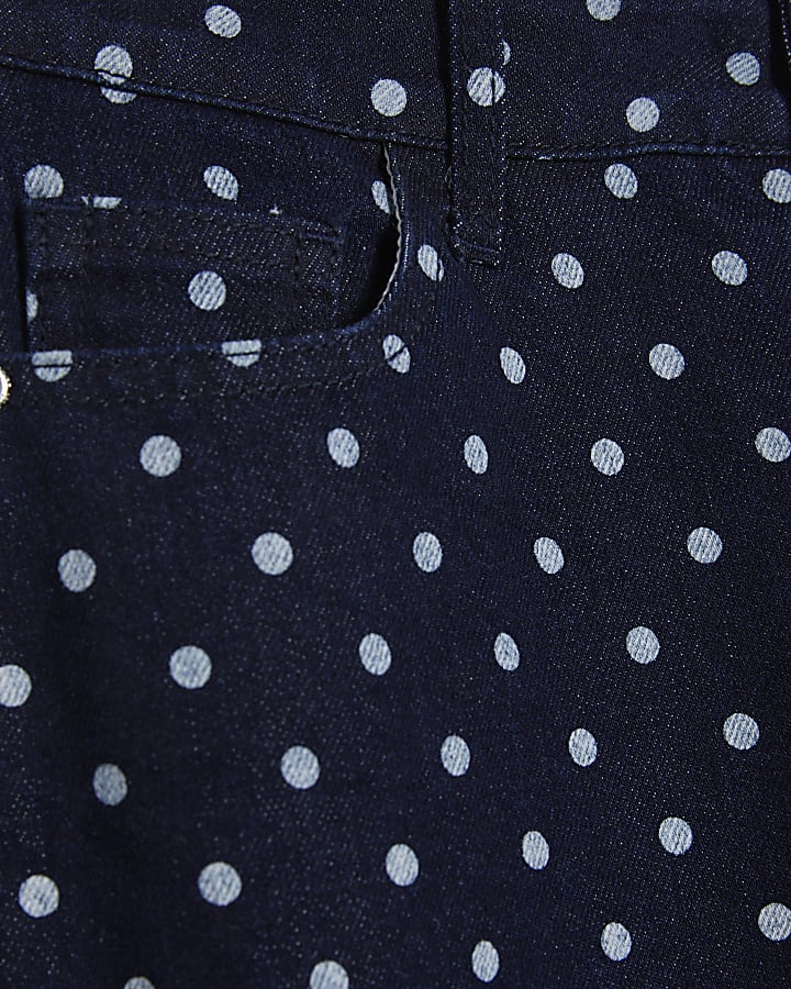 Blue Spot Print Relaxed Straight Jeans