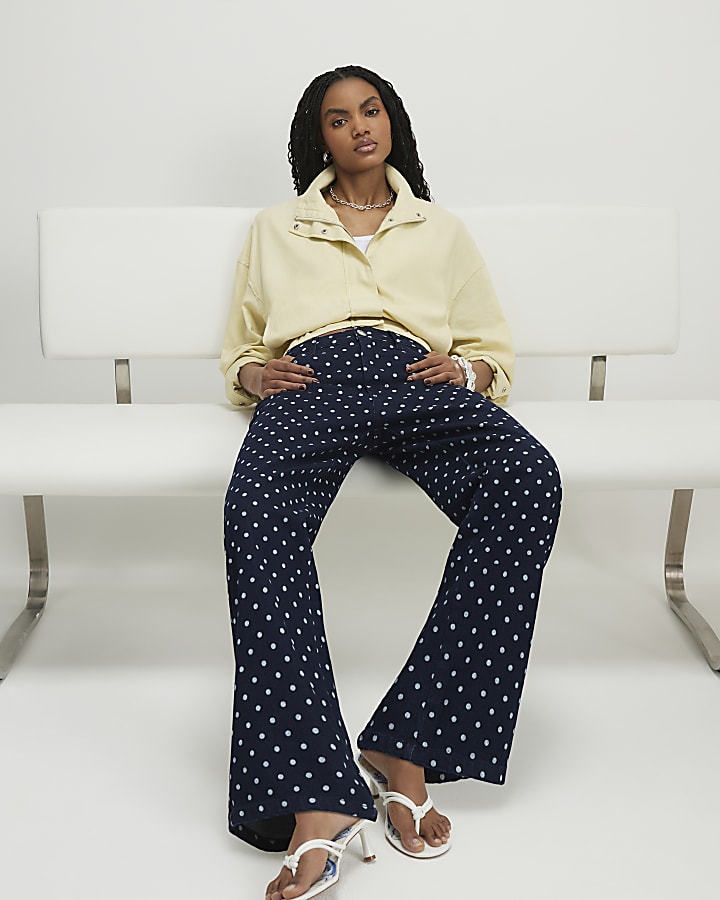 Blue Spot Print Relaxed Straight Jeans