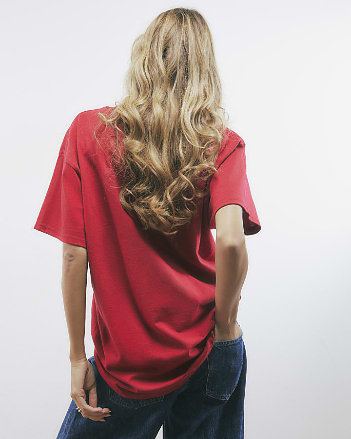 Red Short Sleeve Paris Graphic Print T-shirt