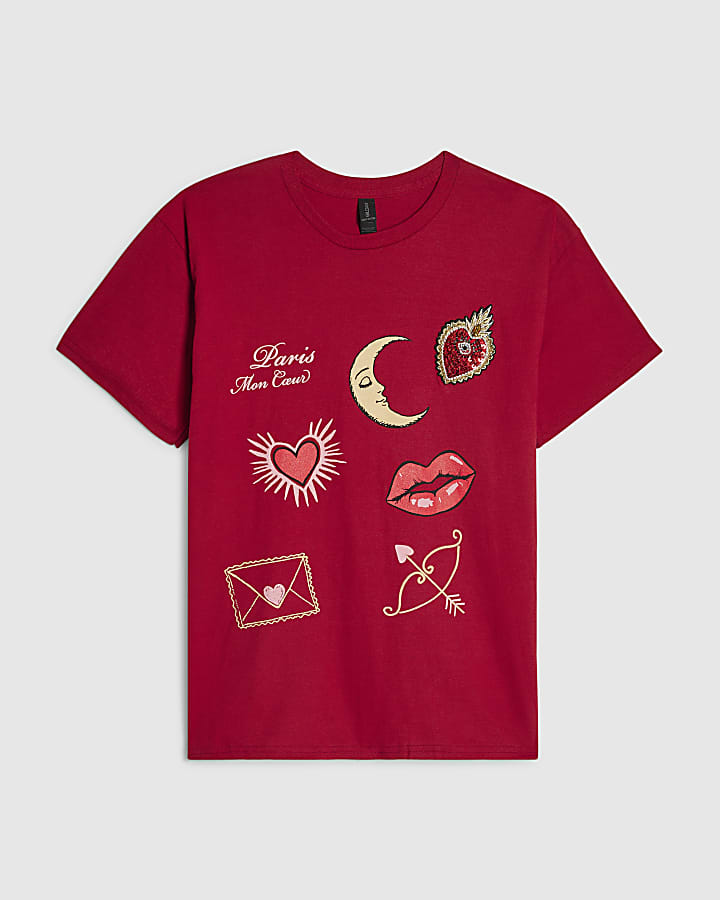 Red Short Sleeve Paris Graphic Print T-shirt