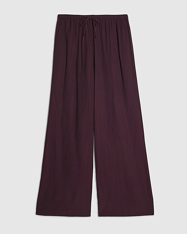 Purple Textured Wide Leg Trousers
