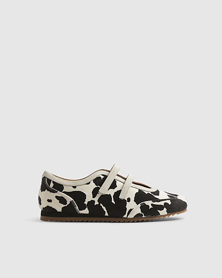 Black Strap Cow Sneakerina Ballet Trainers