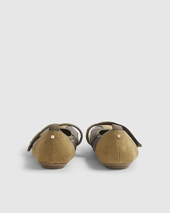 Khaki Velcro Strap Sneakerina Ballet Trainers