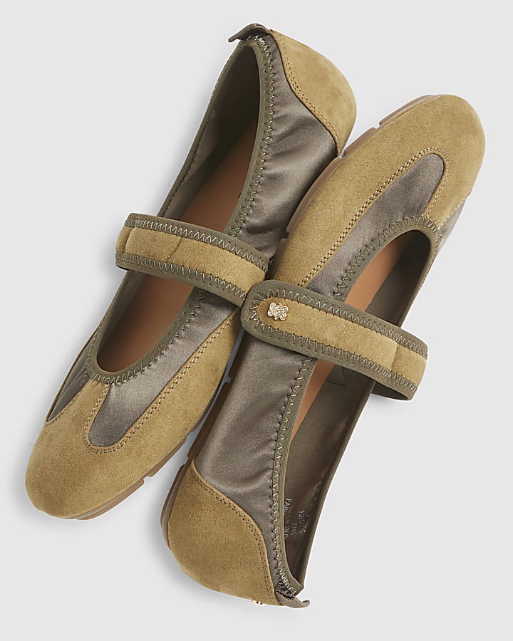 Khaki Velcro Strap Sneakerina Ballet Trainers