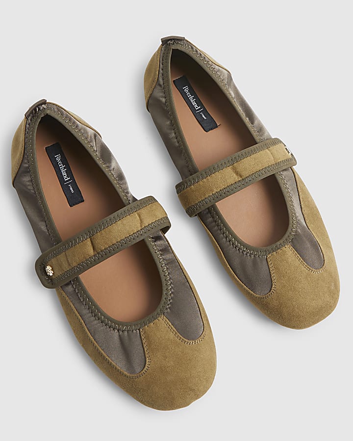 Khaki Velcro Strap Sneakerina Ballet Trainers