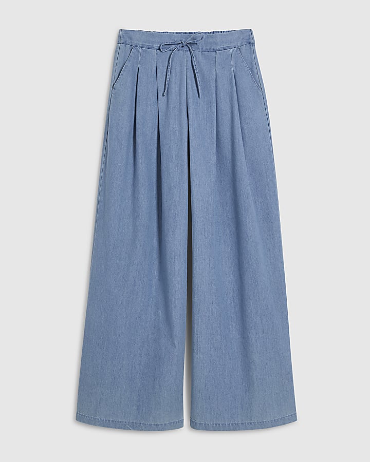 Blue Denim Look Drawstring Waist Cami Top