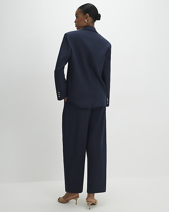 Navy Barrel Leg Trousers