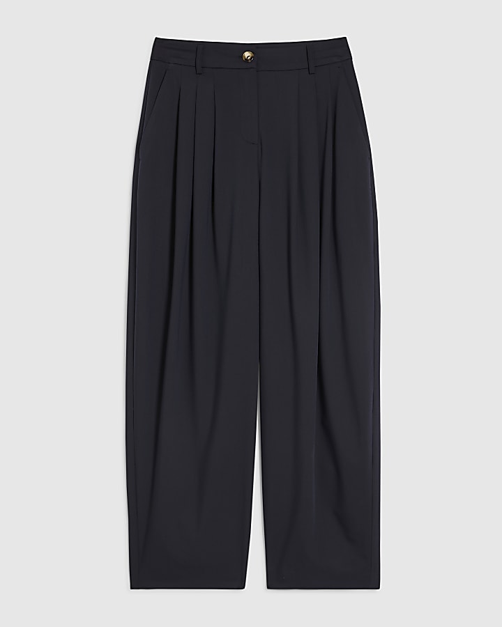 Navy Barrel Leg Trousers