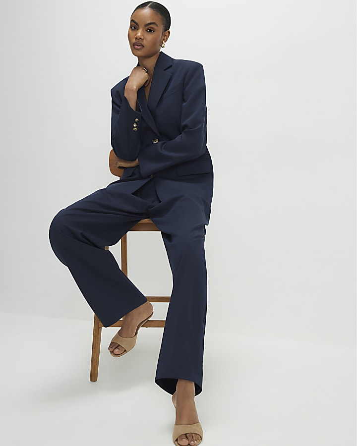 Navy Barrel Leg Trousers