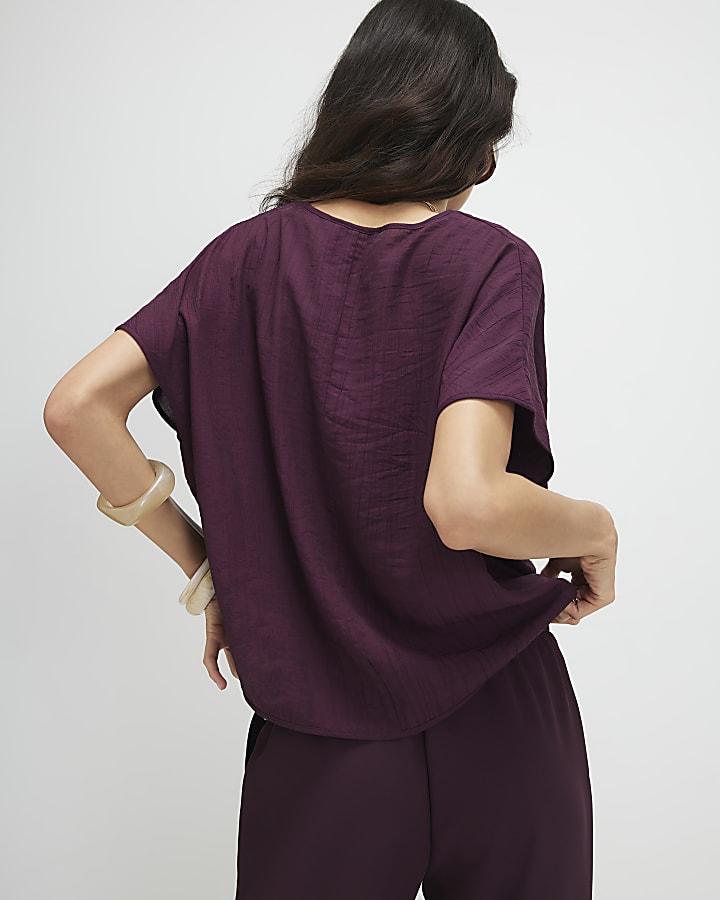 Purple Textured Tuck Hem Top