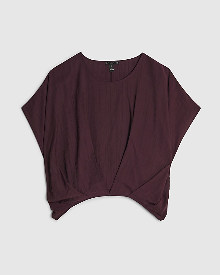 Purple Textured Tuck Hem Top