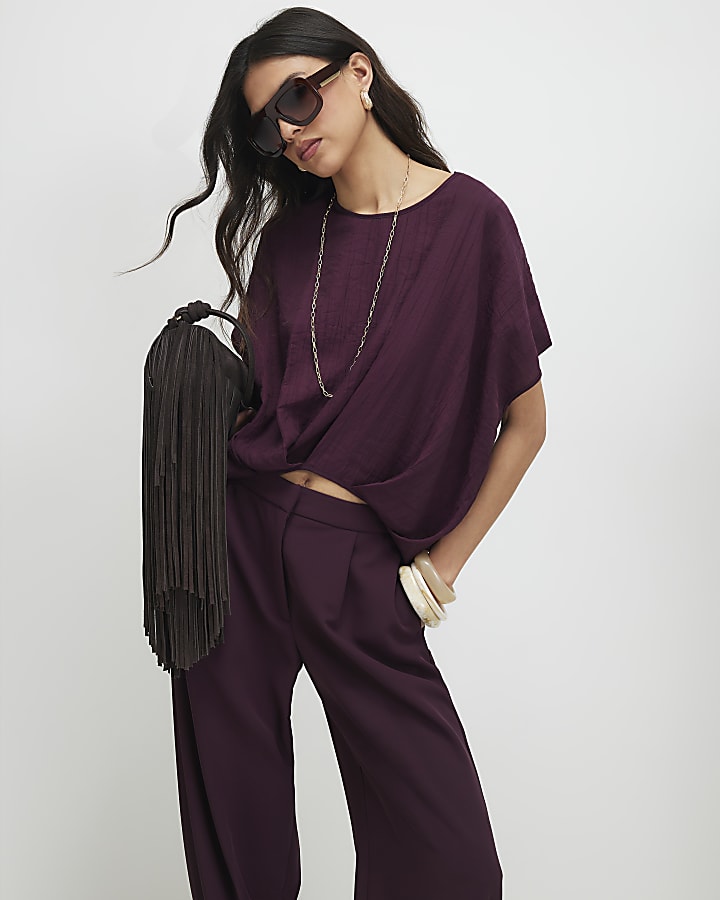 Purple Textured Tuck Hem Top