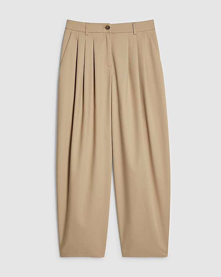 Beige Barrel Leg Trousers