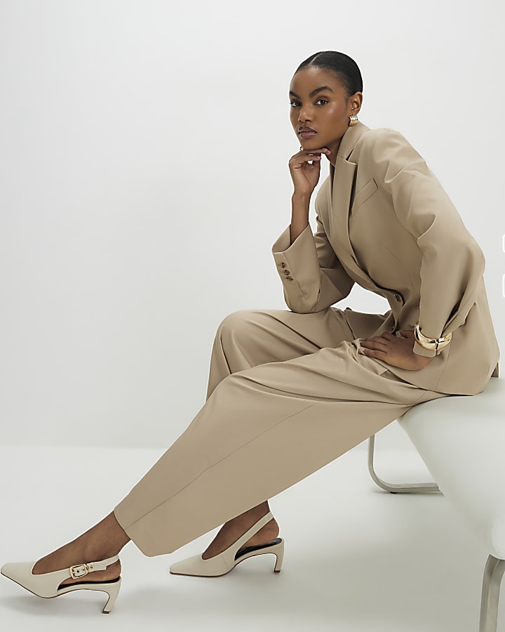 Beige Barrel Leg Trousers