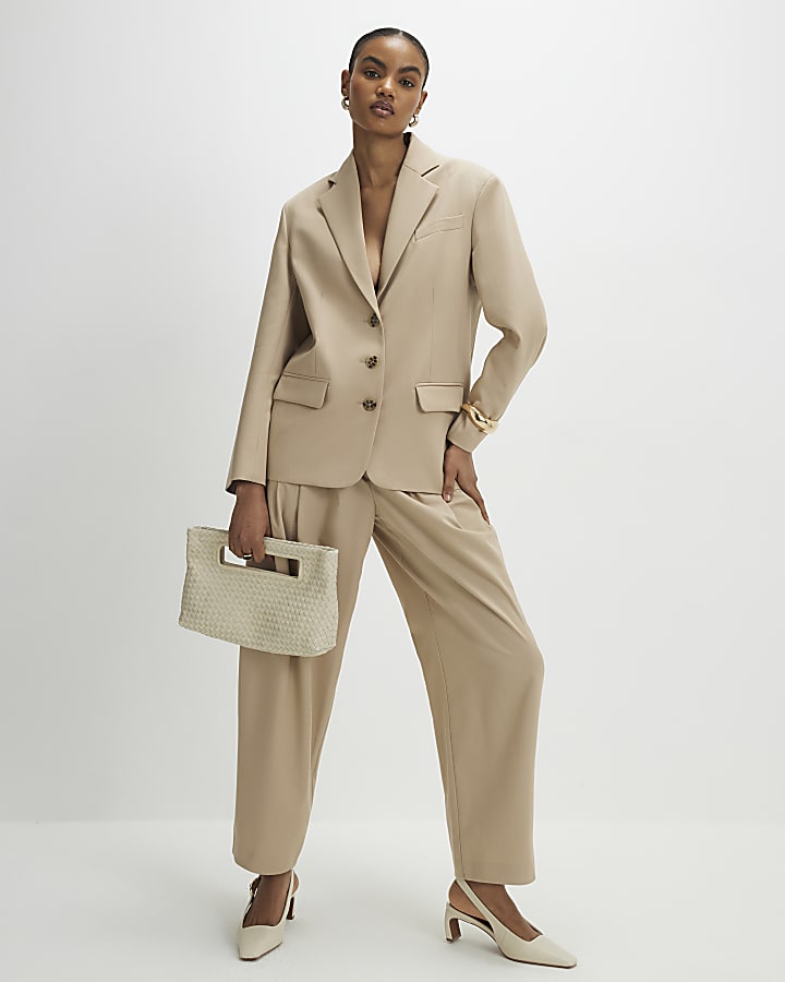 Beige Barrel Leg Trousers