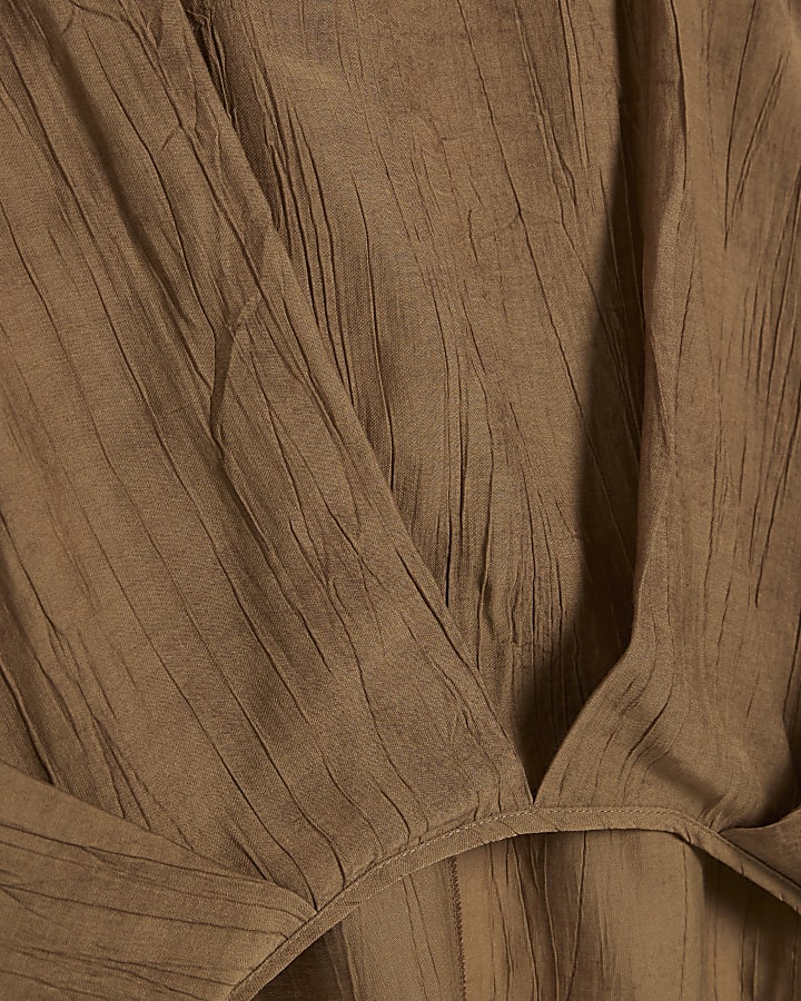 Beige Textured Tuck Hem Top