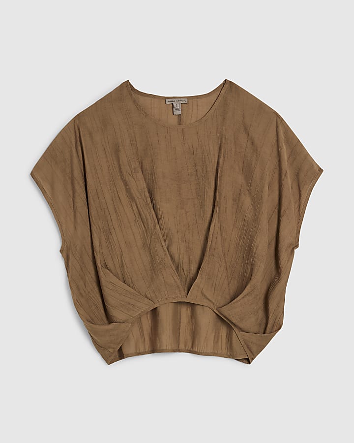 Beige Textured Tuck Hem Top