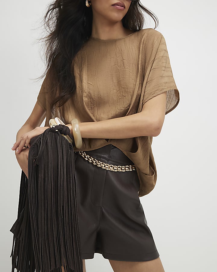 Beige Textured Tuck Hem Top