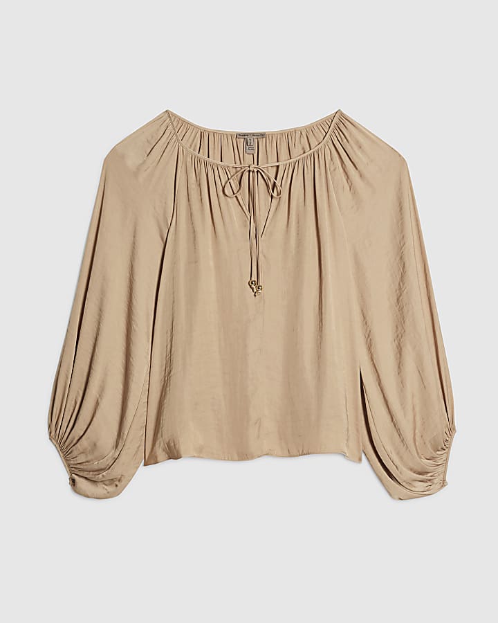Beige Notch Neck Blouse