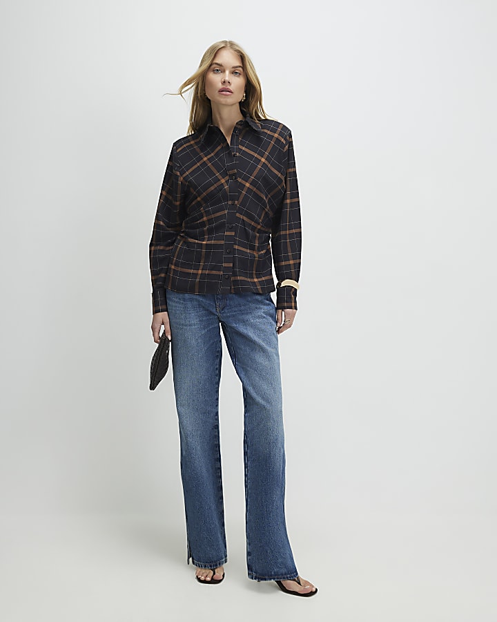 Black Check Shoulder Pad Shirt