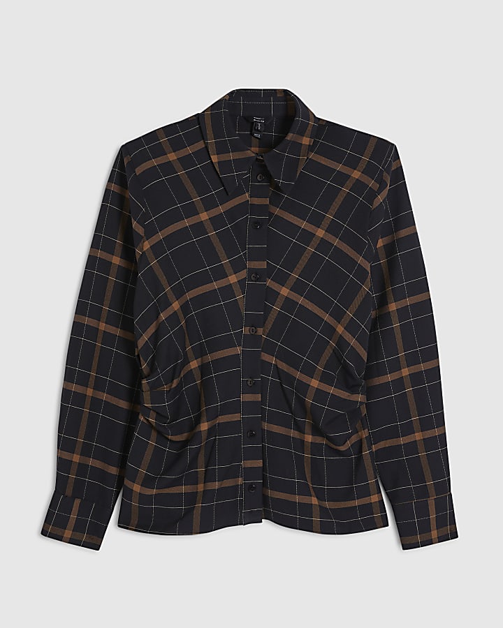 Black Check Shoulder Pad Shirt