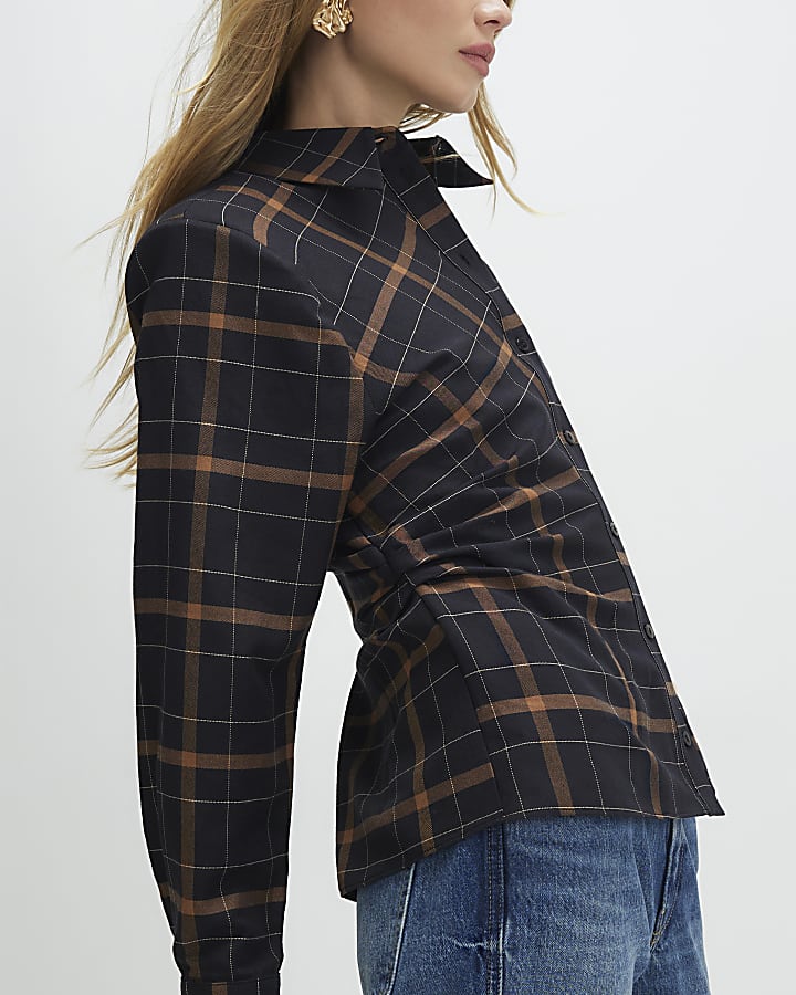 Black Check Shoulder Pad Shirt