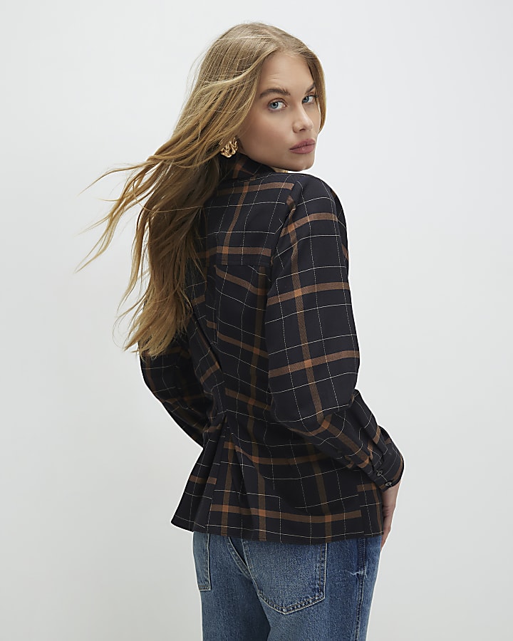 Black Check Shoulder Pad Shirt