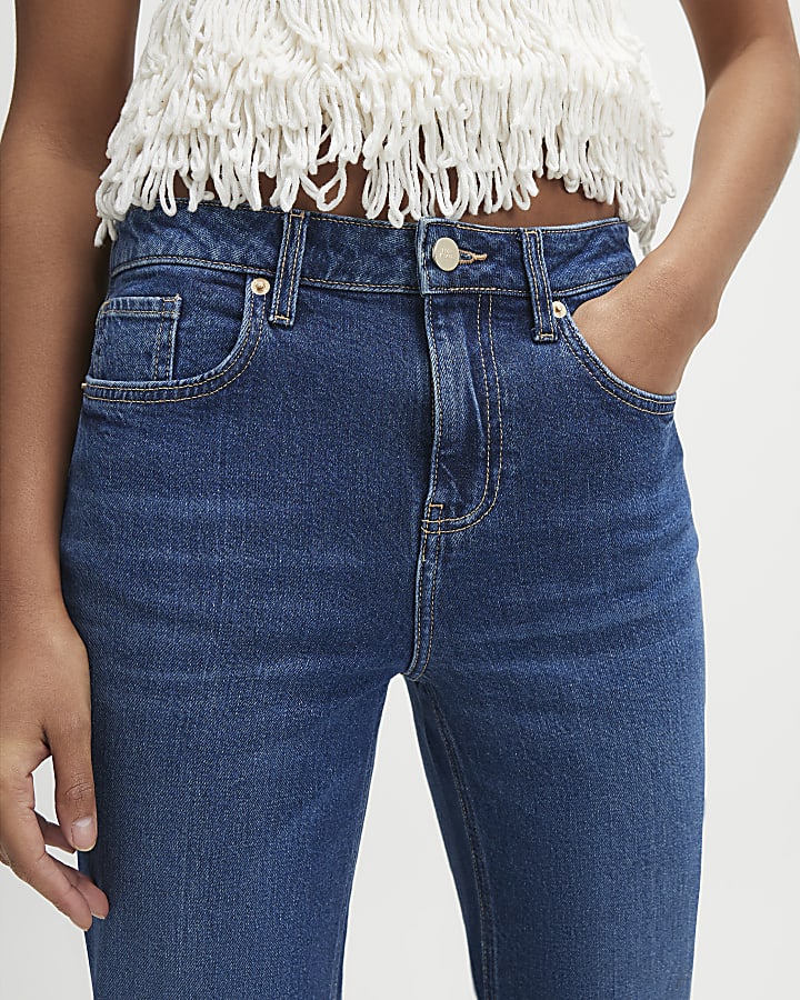 Blue Cropped Kick Flare Jeans