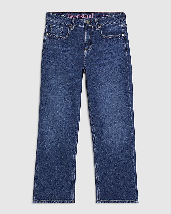 Blue Cropped Kick Flare Jeans