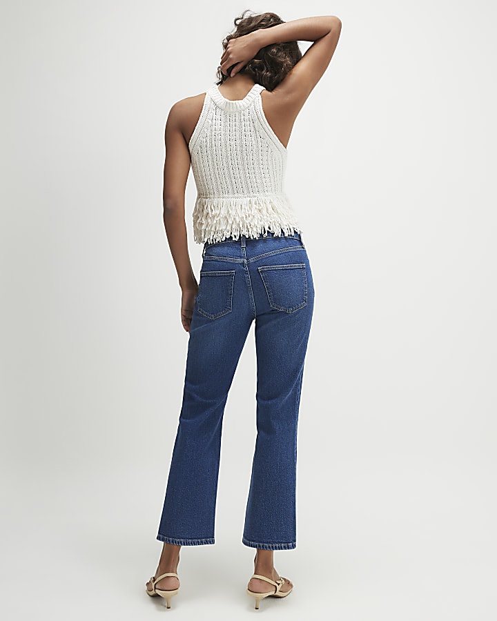 Blue Cropped Kick Flare Jeans