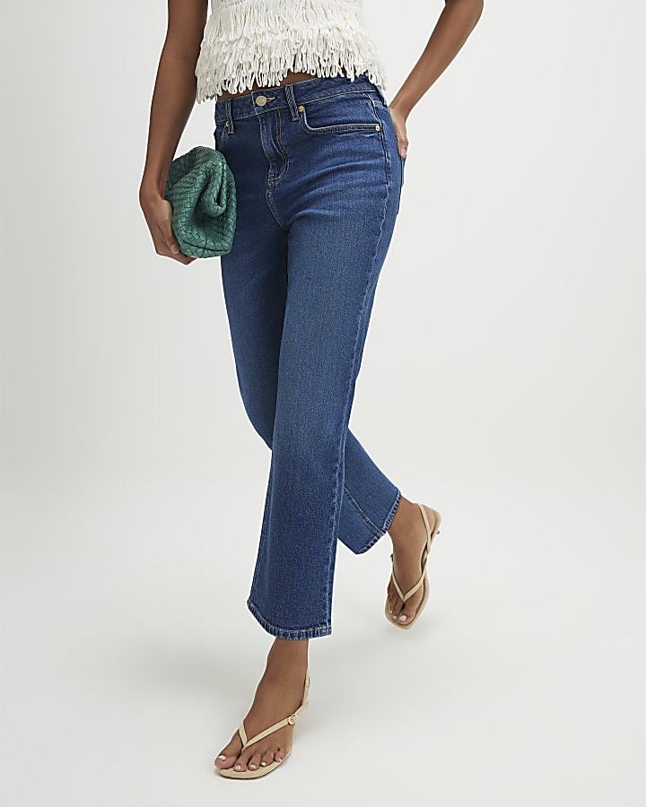 Blue Cropped Kick Flare Jeans