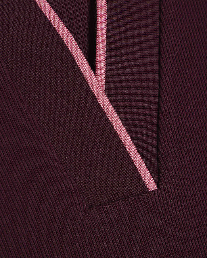 Purple Cotton Blend Ribbed Polo Top