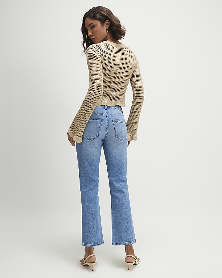 Blue Cropped Kick Flare Jeans